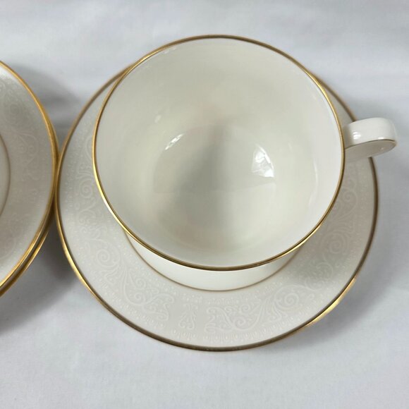 Noritake Tulane Cups & Saucers (2 Cups 4 Saucers) White Scrolls Gold Ring & Rim - Picture 3 of 15